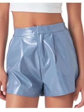 Grey Lab High Waisted Dusty Blue Faux Leather Shorts Size XS NWT!